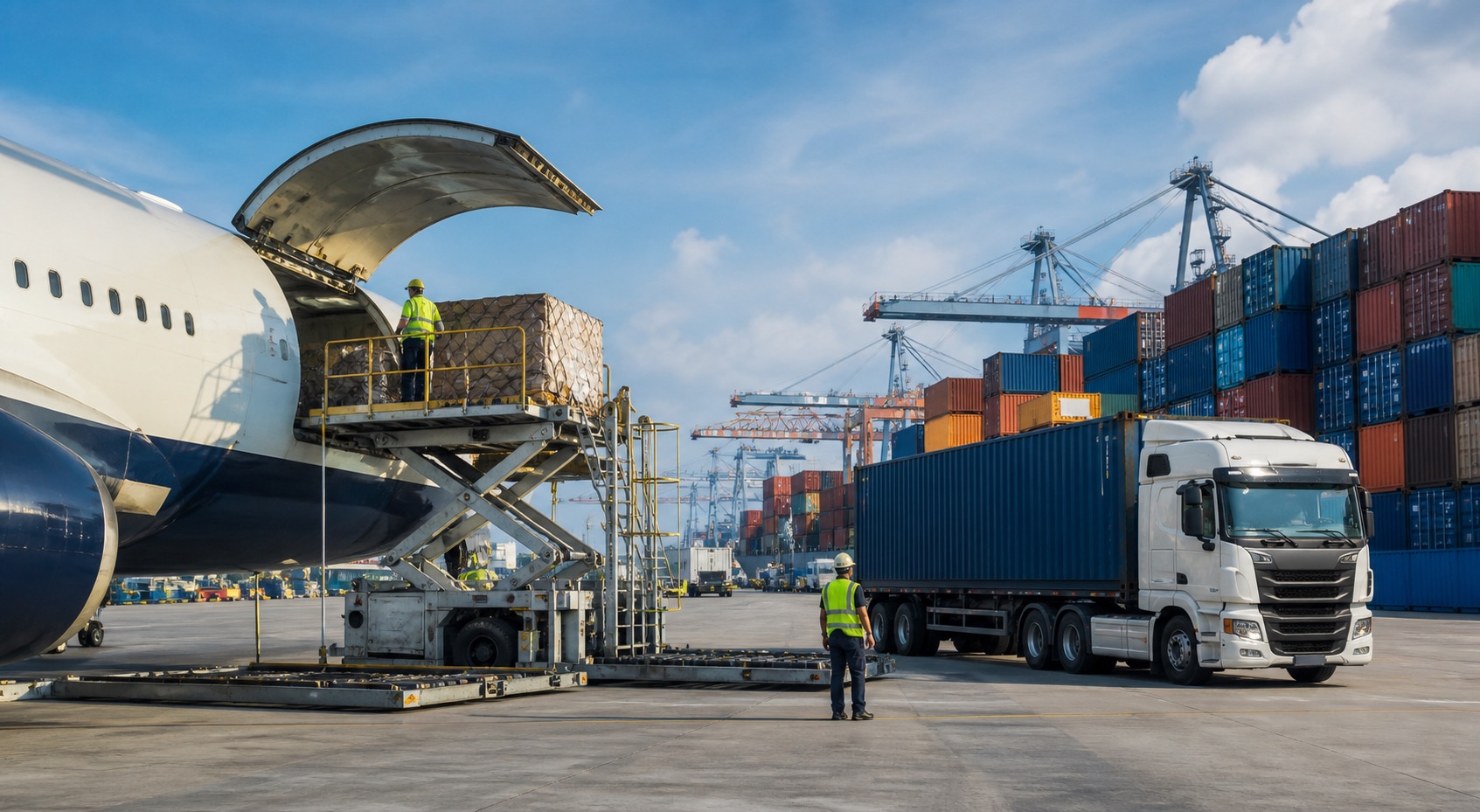 Aircraft loading international cargo